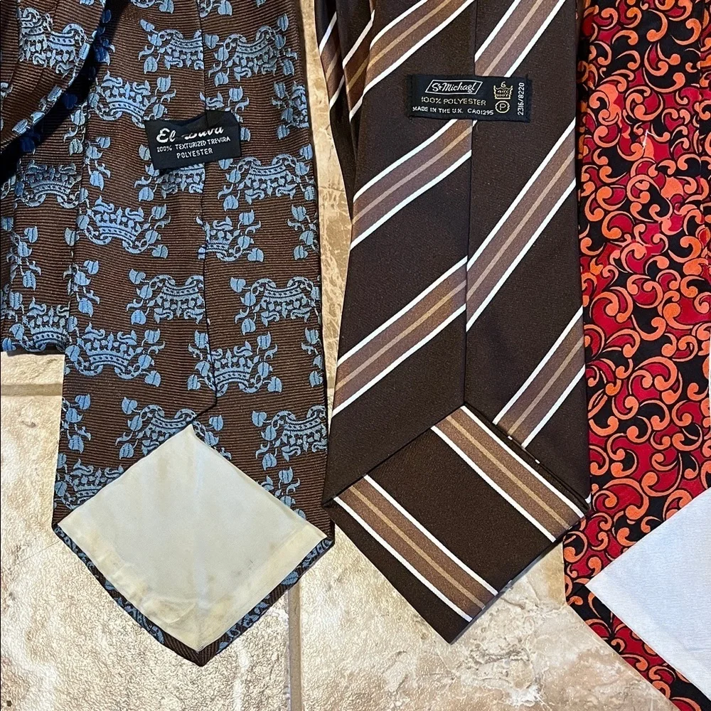 Vintage 70s Men's Tie Collection - Brown, Blue, Orange, Red Colorways - Set of 4